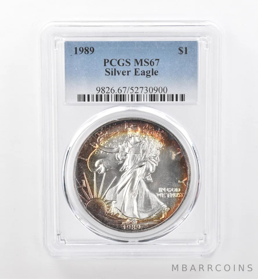 1989 American Silver Eagle MS67 PCGS Beautiful Tone *1965