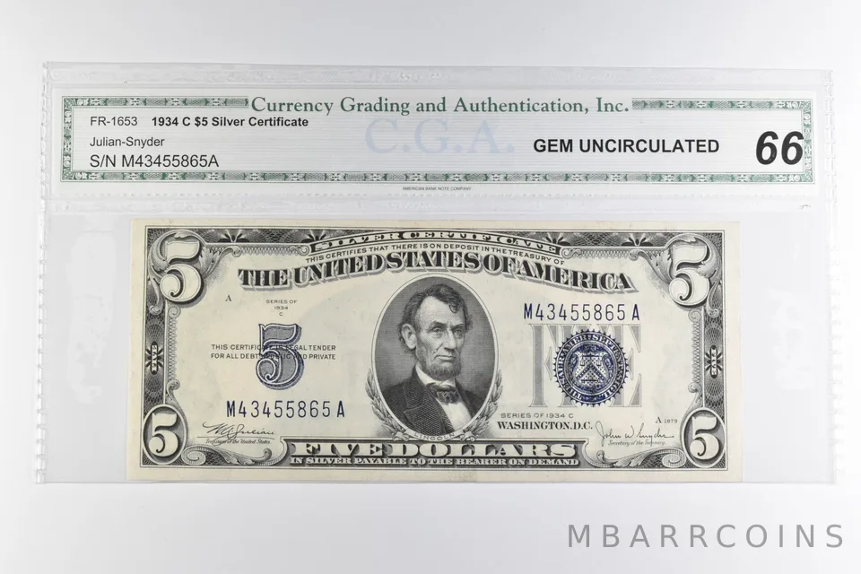 $5 1934-C US Silver Certificate Blue Seal FR-1653 *8178
