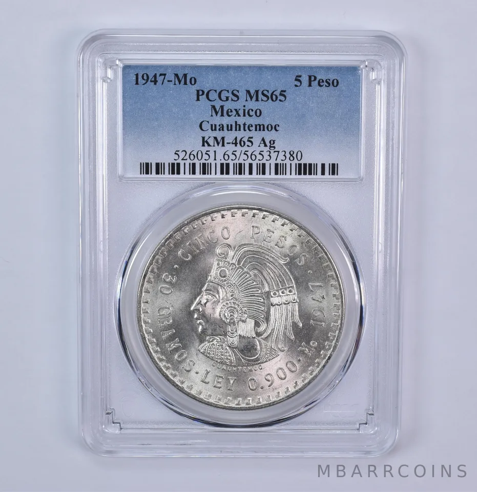 1947 Mo Mexico 5 Pesos Silver Cuauhtemoc KM-465 MS65 PCGS