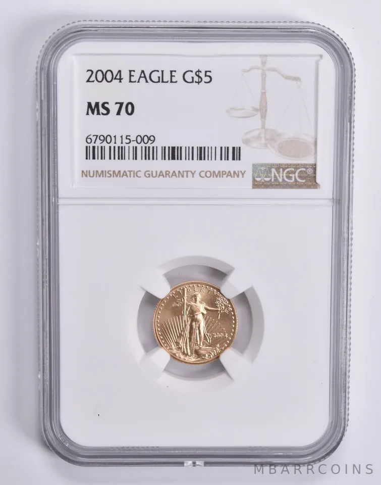 2004 $5 American Gold Eagle 1/10 Oz MS70 NGC Brown Label