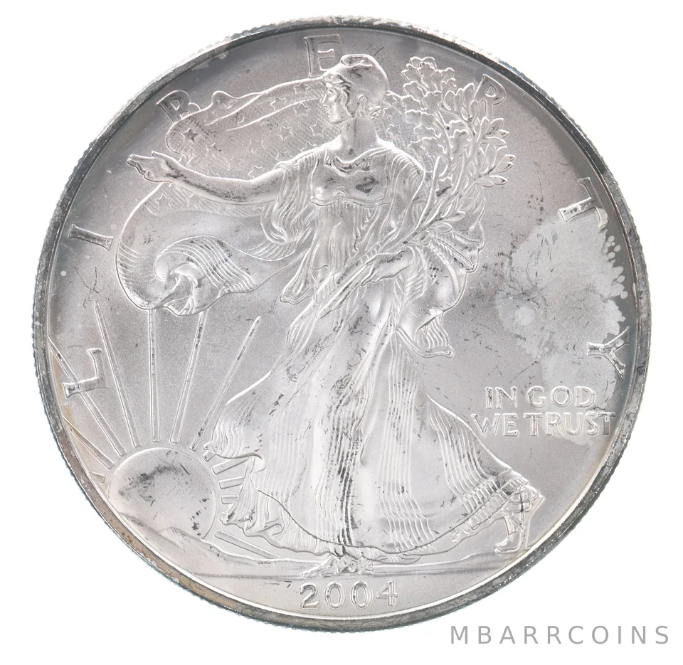 Beautiful Toned - 2004 American Silver Eagle 1 Troy Oz .999 Fine Silver *072