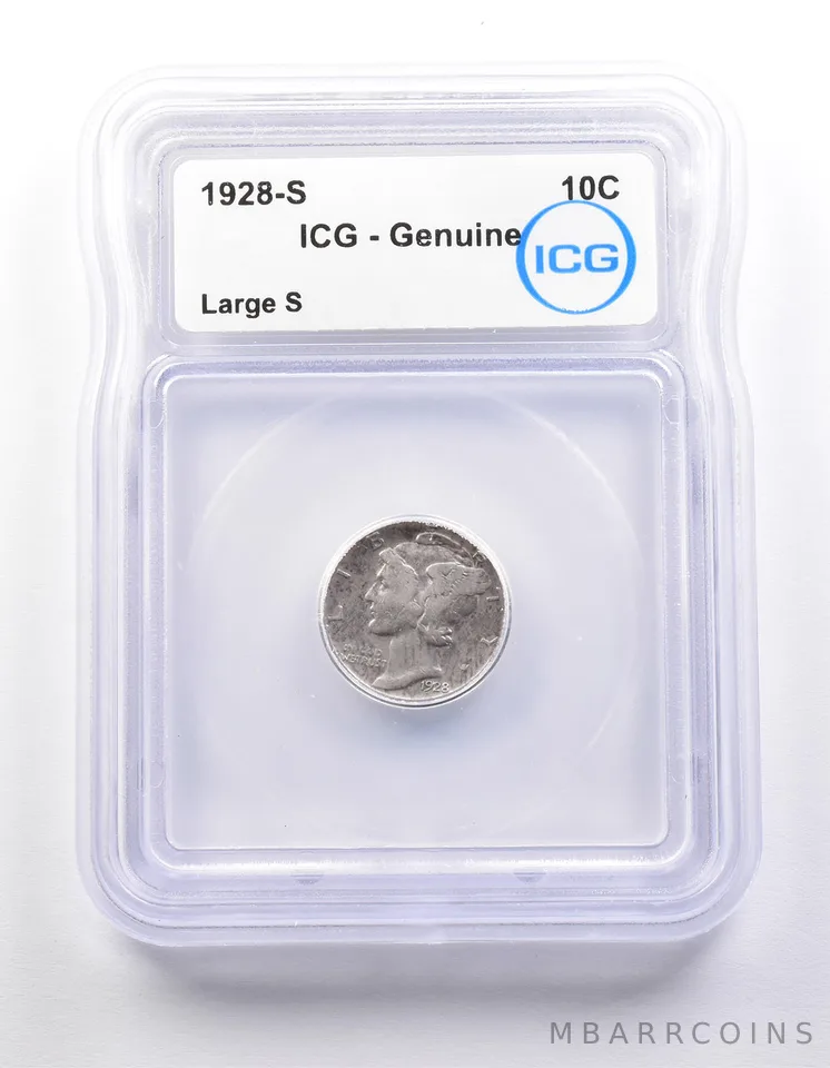 1928-S Mercury Dime Large S Genuine ICG *9876