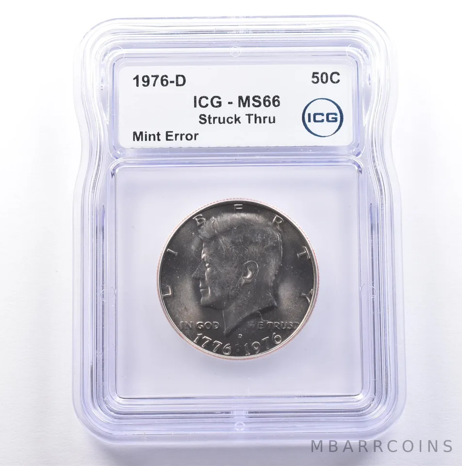 1976-D Kennedy Half Dollar Mint Error Struck Thru MS66 ICG *9134