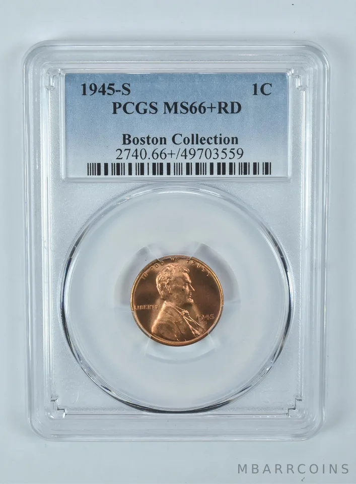 1945-S Lincoln Wheat Cent Boston Collection MS66+ RD PCGS
