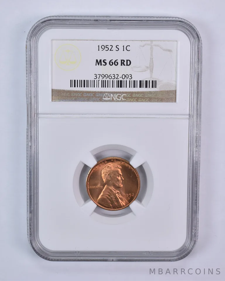1952-S Lincoln Wheat Cent MS66 RD NGC Brown Label