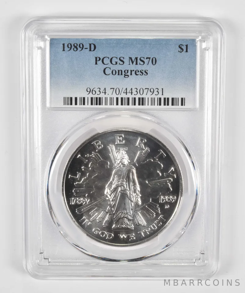 1989-D Congress Commemorative Silver Dollar MS70 PCGS Blue Label