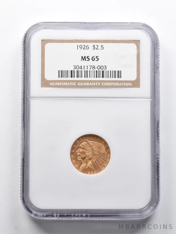 MS65 1926 $2.50 Indian Head Gold Quarter Eagle NGC *1595