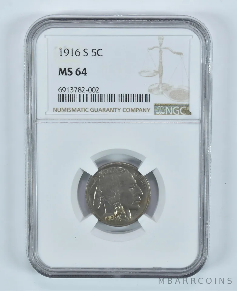 1916-S Indian Head Buffalo Nickel MS64 NGC a9009