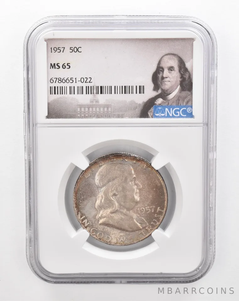 1957 Franklin Half Dollar MS65 NGC Beautiful Tone *2863