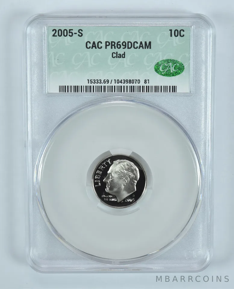 2005-S Roosevelt Dime CLAD PR69 DCAM CAC CACg