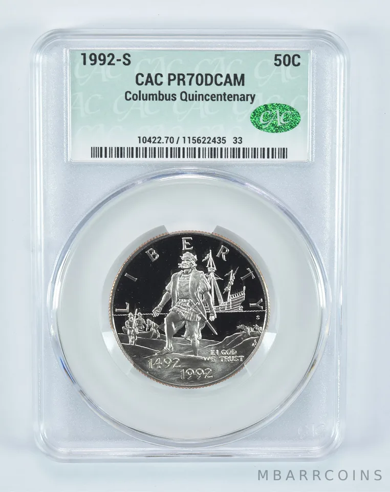 1992-S Columbus Commemorative Half Dollar PR70 DCAM CAC CACg