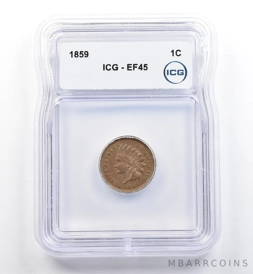 1859 Indian Head Cent EF45 ICG *0112