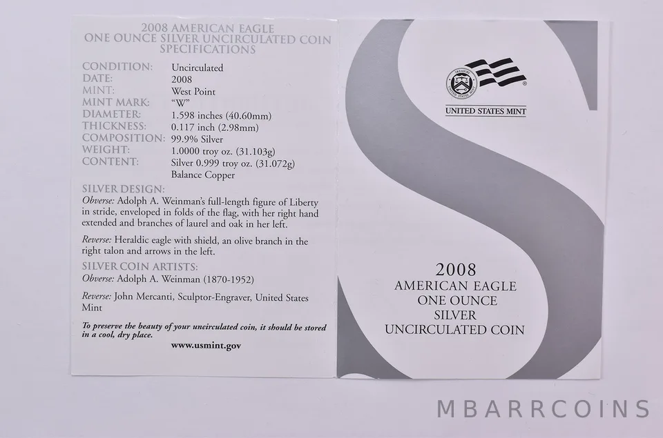 COA 2008-W Burnished Silver Eagle