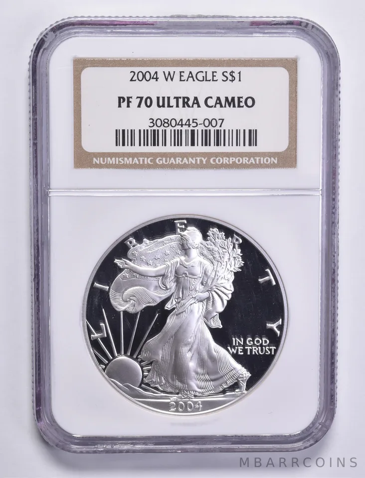 2004-W American Silver Eagle 1 Oz PF70 UCAM NGC Brown Label