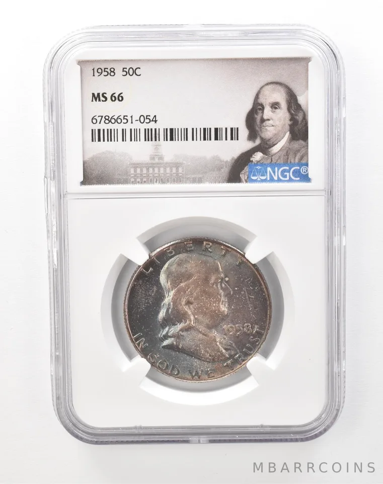 1958 Franklin Half Dollar MS66 NGC Beautiful Tone *2242