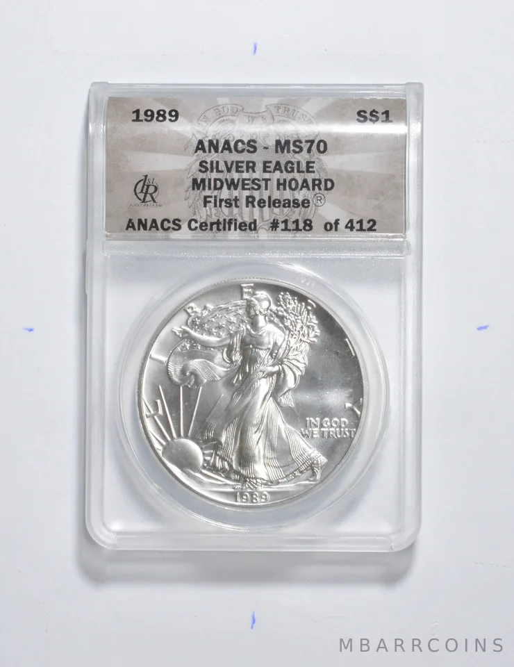 MS70 1989 American Silver Eagle Midwest Hoard First Release ANACS *3387