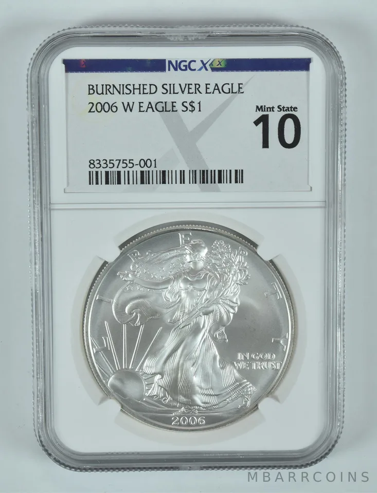 2006-W Burnished Silver Eagle Mint State 10 NGC X NGCX