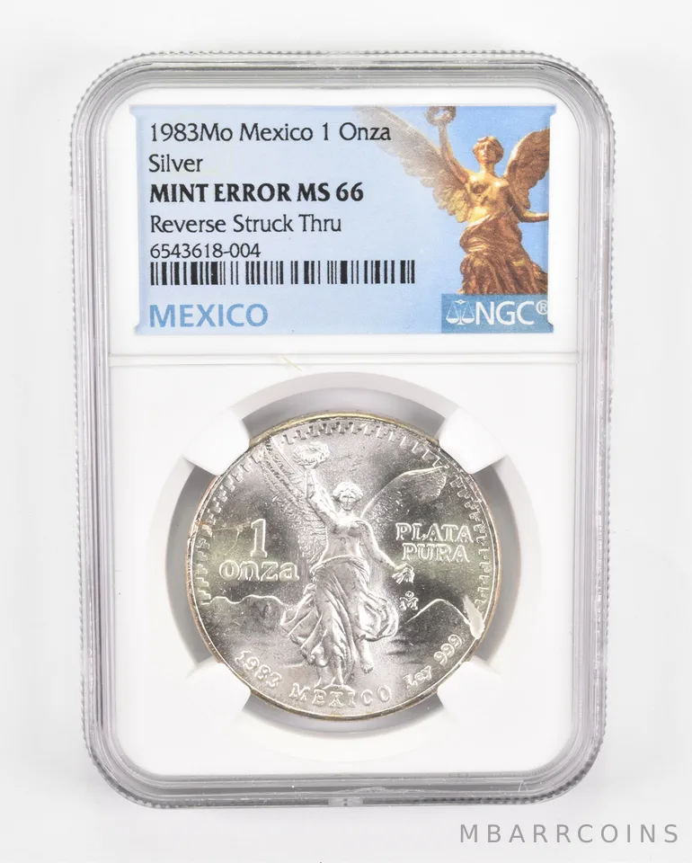 Mint Error MS66 1983 Mo Mexico 1 Silver Onza - REV Struck Thru NGC a0517