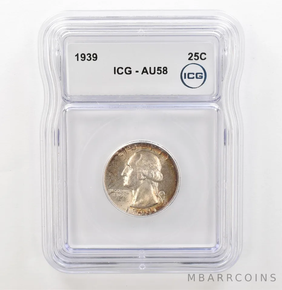 1939 Washington Quarter AU58 ICG Peripheral Tone a3898