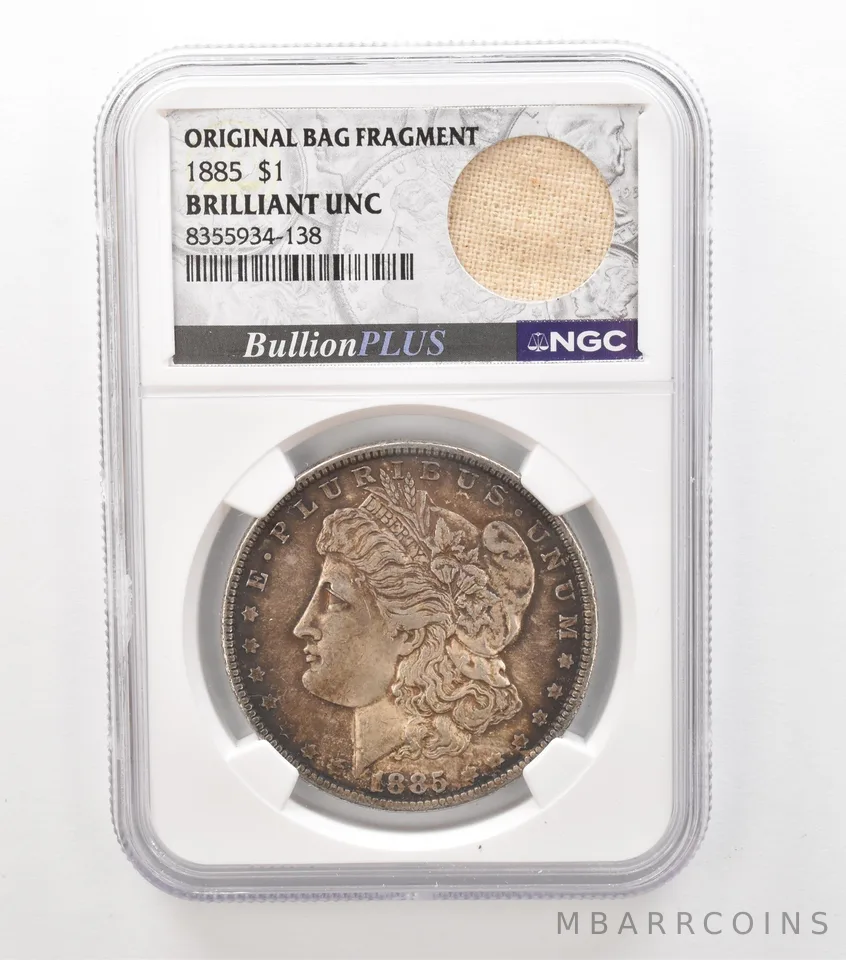 1885 Morgan Silver Dollar Original Bag Fragment BU NGC Beautiful Tone a3622