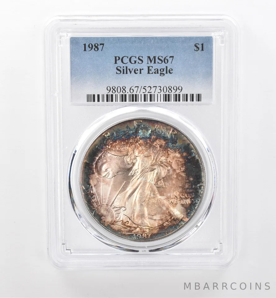 1987 American Silver Eagle MS67 PCGS Beautiful Tone *1963