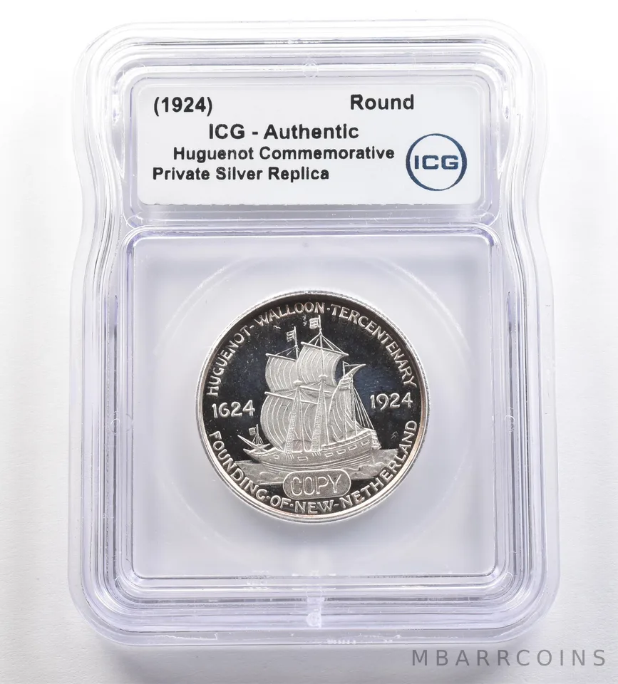 (1924) Huguenot Commemorative Gallery Silver Half Dollar ICG *4279