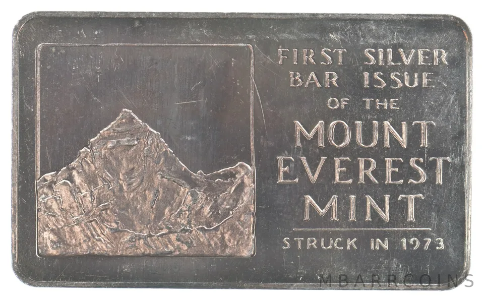 1973 1 Troy Oz Silver Bar First Issue Mount Everest Mint Beautiful Tone *4316
