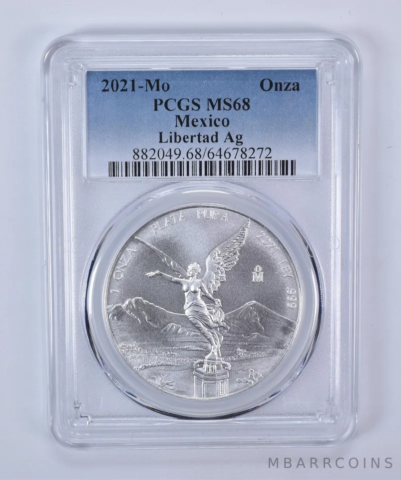 2021 Mo Mexico 1 Onza Silver Libertad MS68 PCGS Blue Label