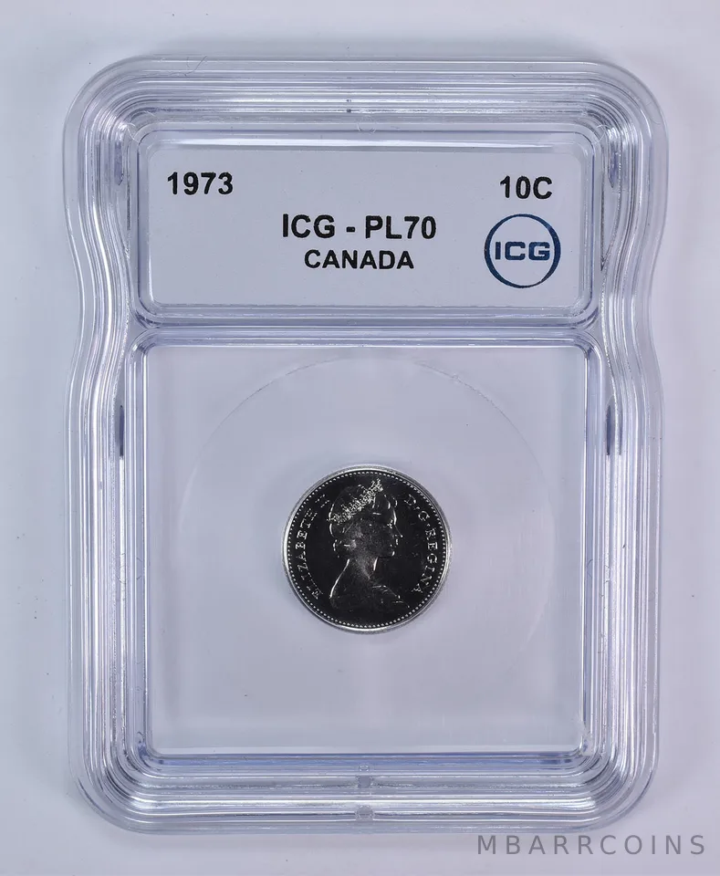 1973 Canada 10 Cents Bluenose PL70 ICG