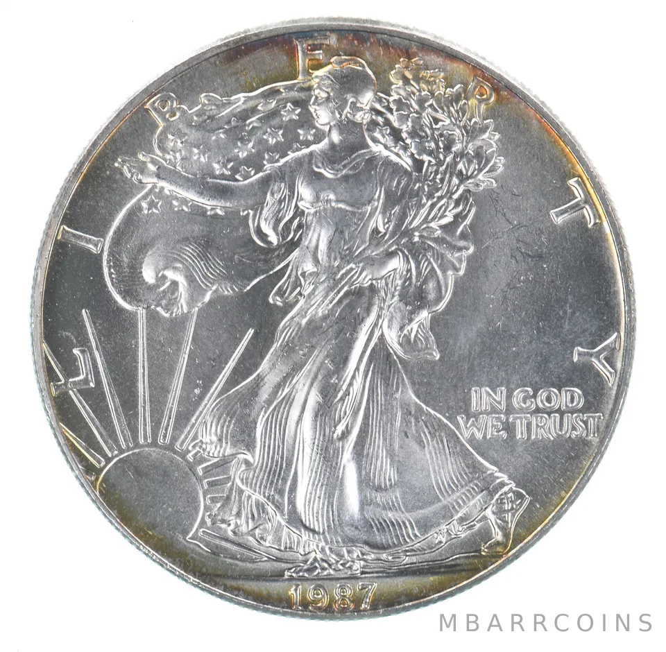 Beautiful Toned - 1987 American Silver Eagle 1 Troy Oz .999 Fine Silver *099