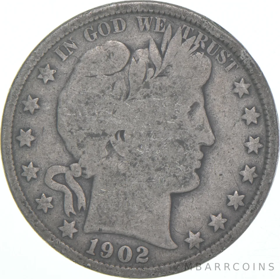 1902 Barber Half Dollar Average Circ 90% Silver