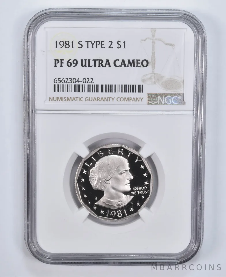 1981-S Susan B Anthony Dollar Type 2 PF69 UCam NGC Brown Lbl