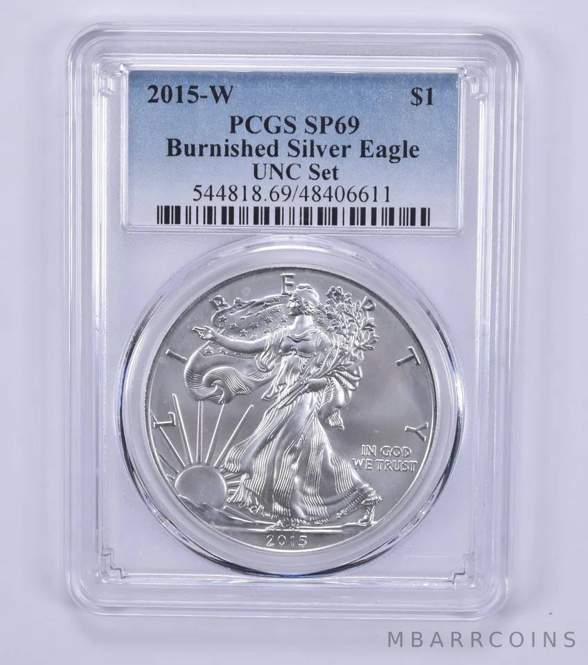 2015-W Burnished Silver Eagle Annual Set SP69 PCGS Blue Label