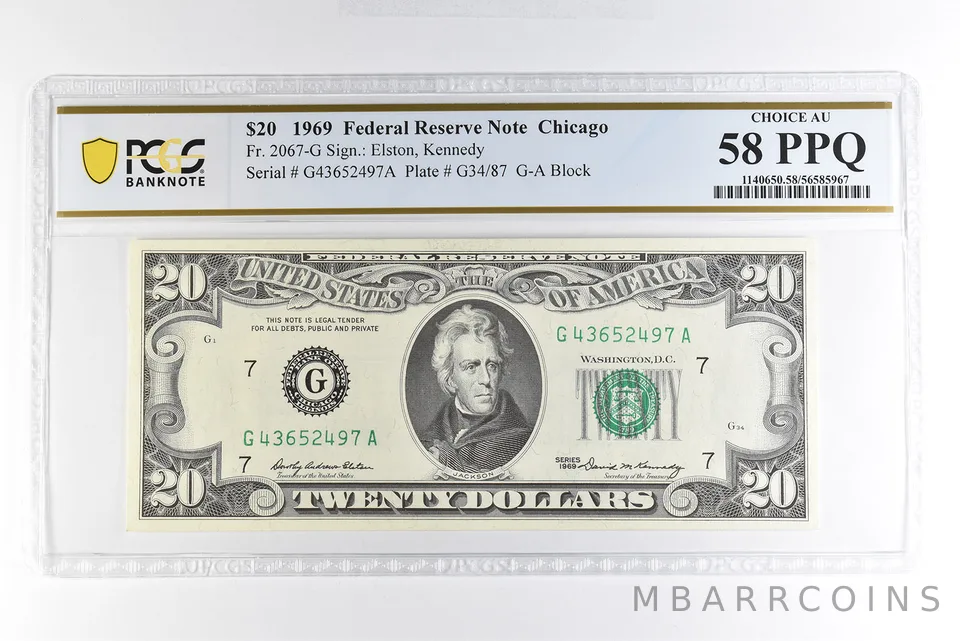 1969 $20 Chicago IL FRN #2067-G Choice AU 58 PPQ PCGS *4989