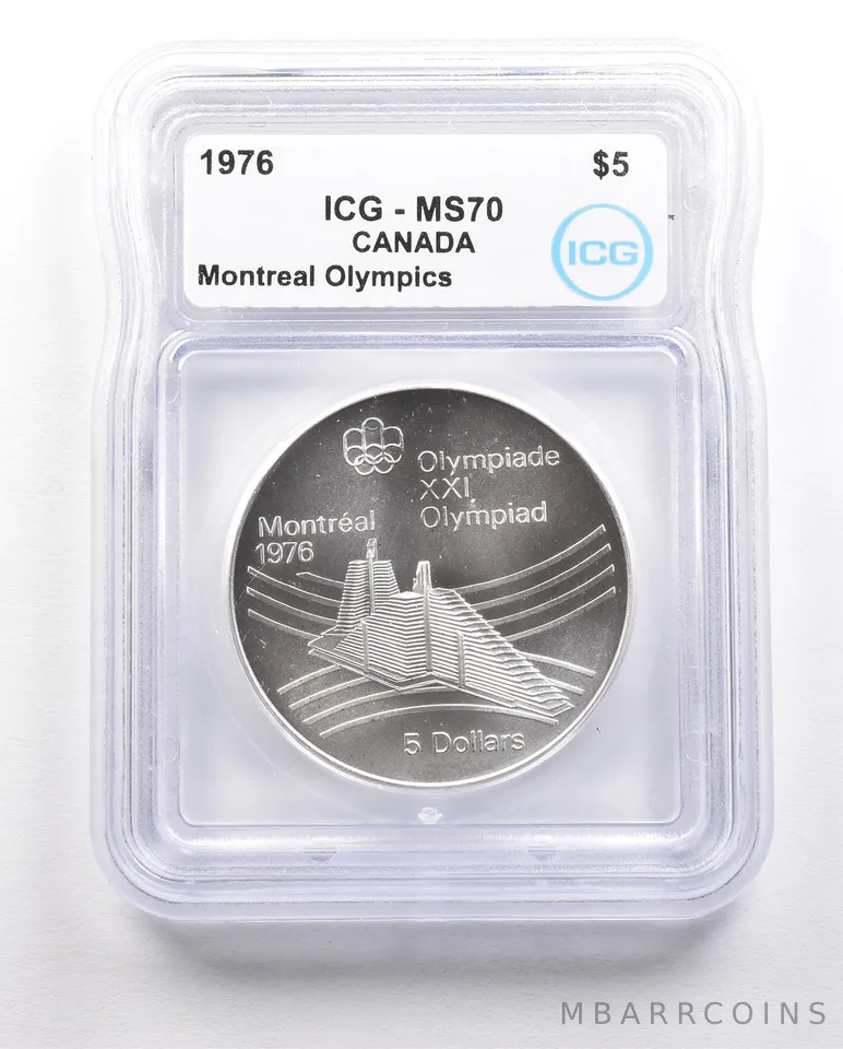 1976 Canada 5 Dollars Silver Montreal Olympics Olympic Village MS70 ICG *5860