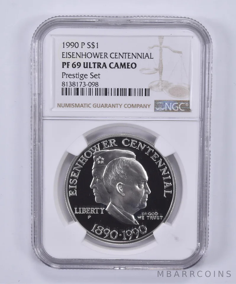 1990-P Eisenhower Commemorative Dollar Prestige Set PF69 UCAM NGC Brown Label