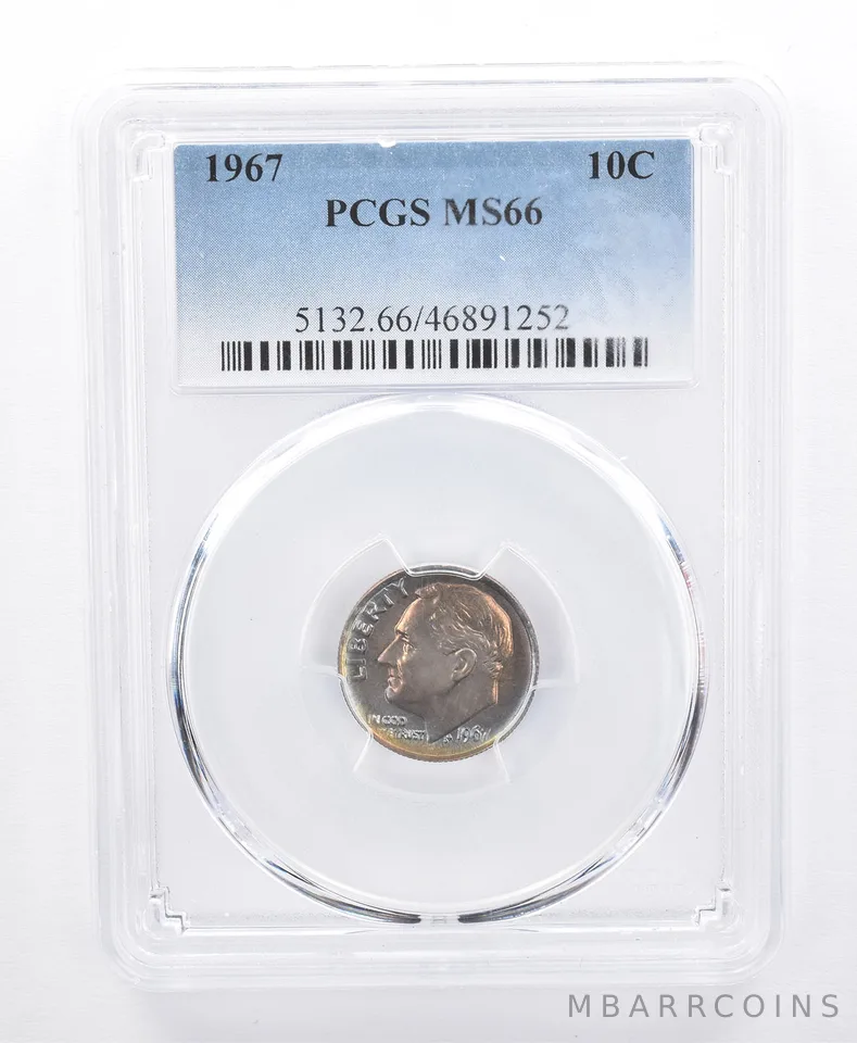 1967 Roosevelt Dime MS66 PCGS Rainbow Tone a8695