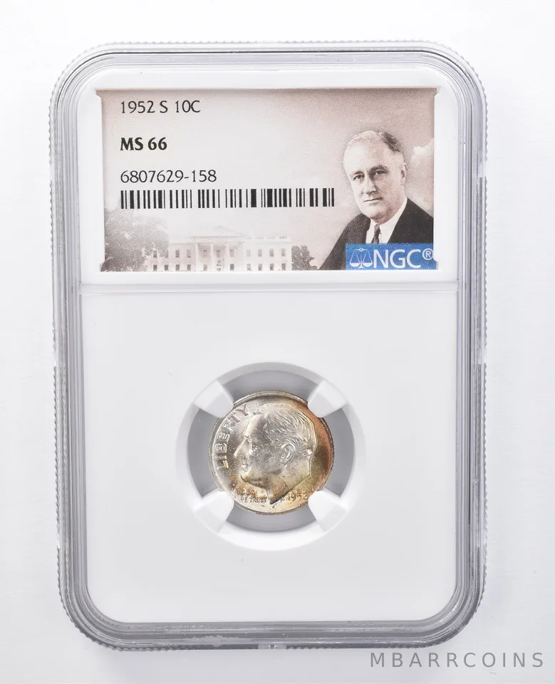 1952-S Roosevelt Dime MS66 NGC Peripheral Tone *7968