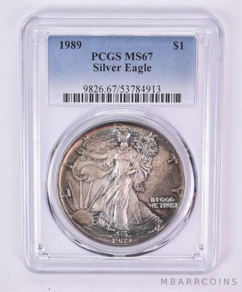 1989 American Silver Eagle MS67 PCGS Beautiful Tone *1094
