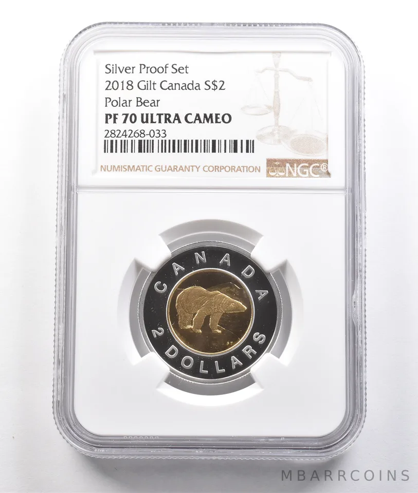 2018 Canada 2 Dollars Silver Gilt Polar Bear Silver Proof Set PF70 NGC *3777