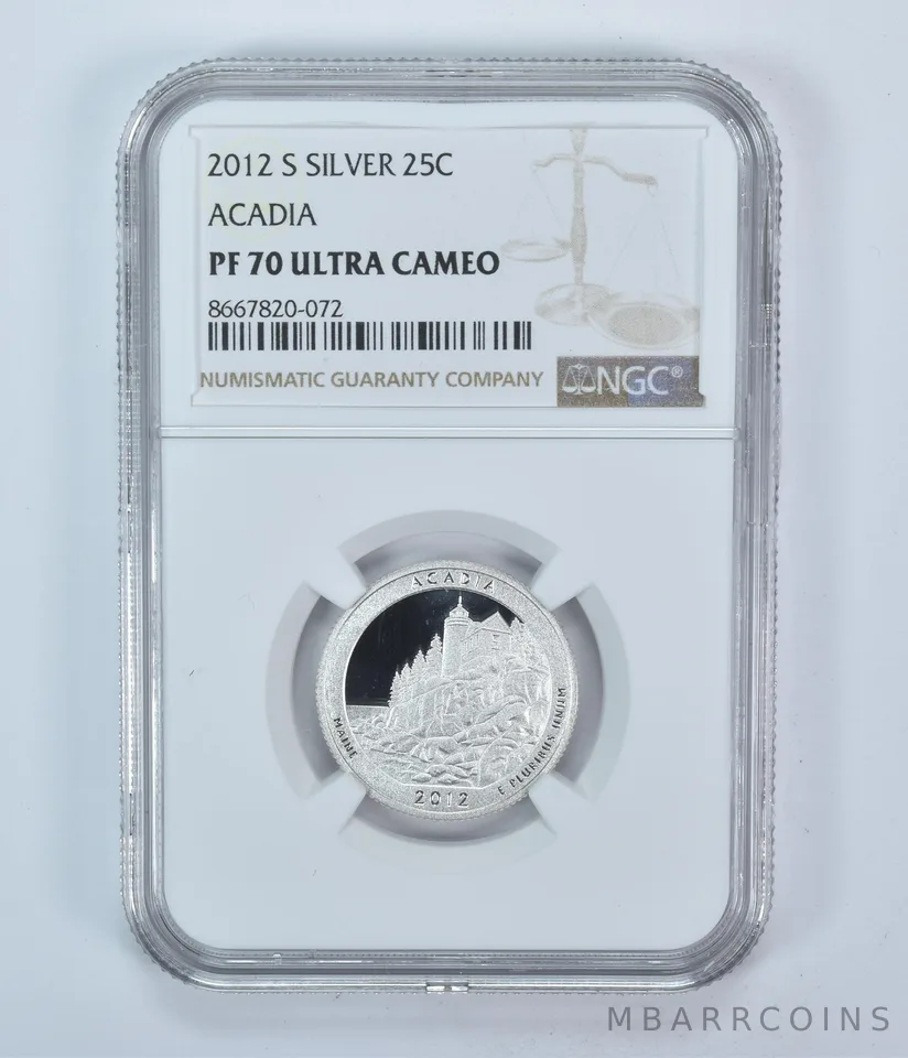 2012-S Washington Quarter ATB Acadia Silver PF70 UCAM NGC Brown Label