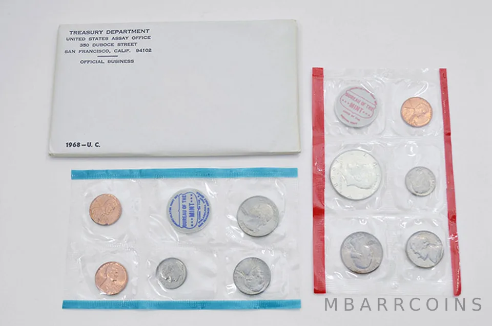 1968 Mint Set with Original Envelope & Flatpacks (10 coins)