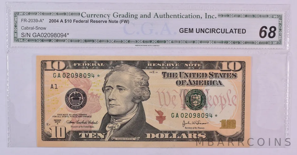 2004-A $10 Federal Reserve Star Note Fr. 2039-A* *3361