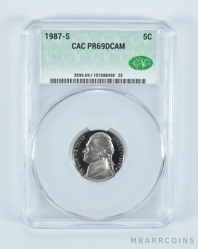 1987-S Jefferson Nickel PR69 DCAM CAC CACg