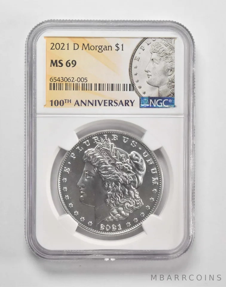 2021-D Morgan Silver Dollar $1 MS69 NGC 100th Anniversary Lbl