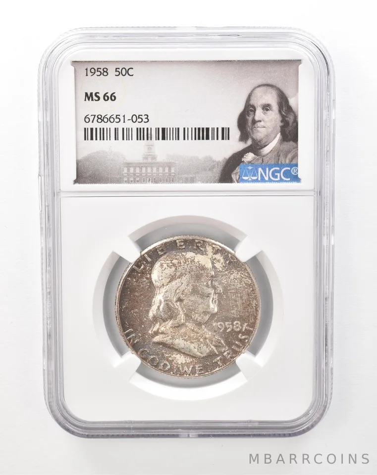 1958 Franklin Half Dollar MS66 NGC Beautiful Tone a2243