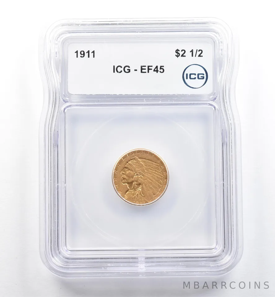 1911 $2.50 Indian Head Gold Quarter Eagle EF45 ICG *6498