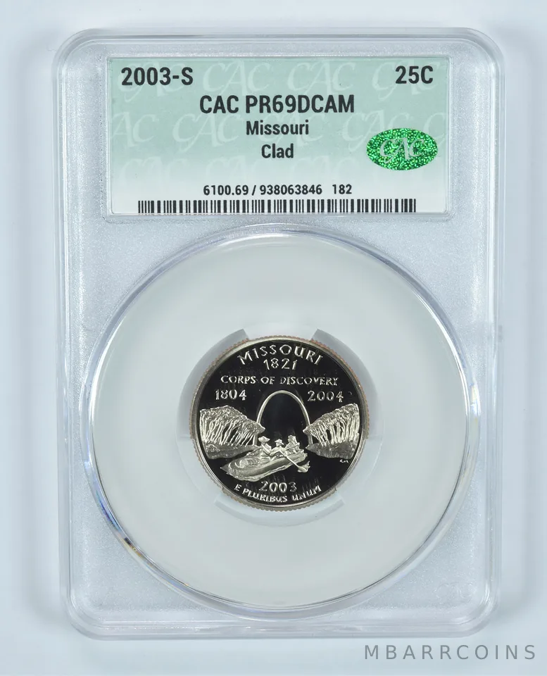 2003-S Washington State Quarter Missouri CLAD PR69 DCAM CAC CACg
