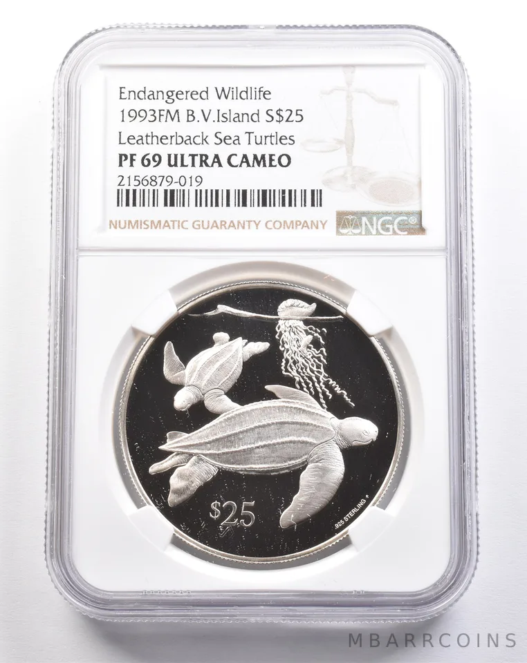 1993 FM British Virgin Islands $25 Silver Leatherback Sea Turtles PF69 NGC a4922