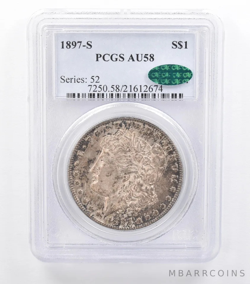 1897-S Morgan Silver Dollar AU58 PCGS CAC Beautiful Tone a0990